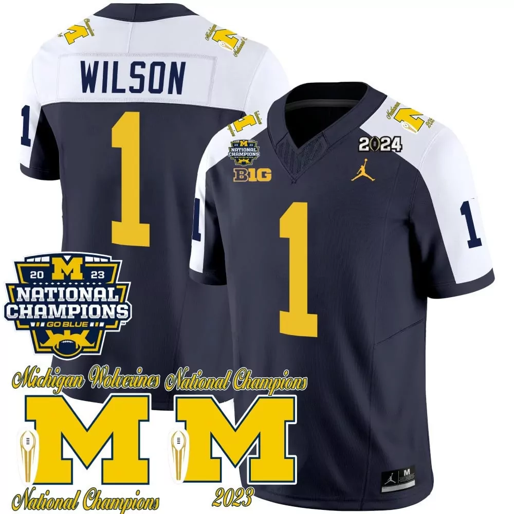 Roman Wilson 1 Jersey Navy National Champions Michigan Wolverines 2023 Big Ten Men