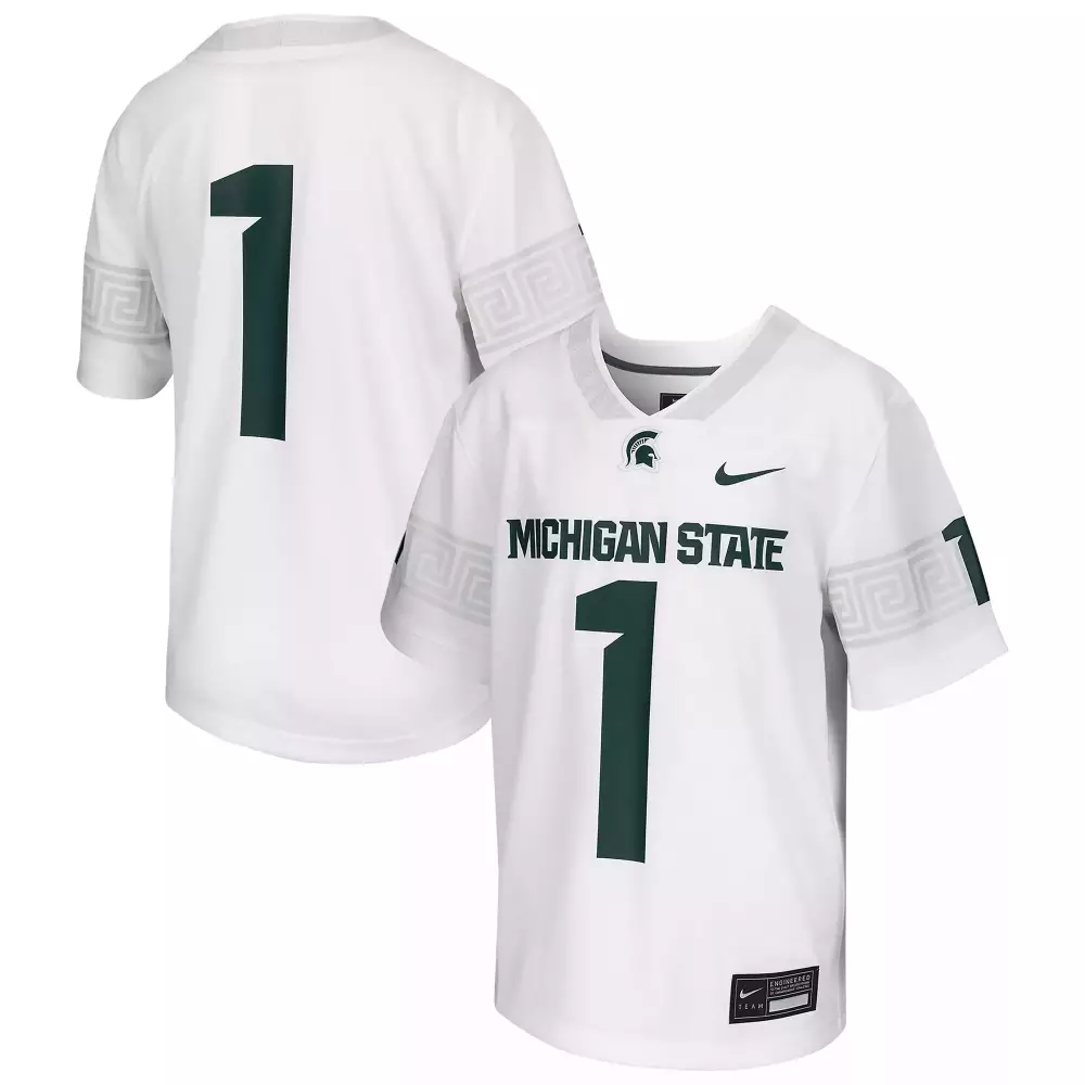 Custom Michigan State 1 Jersey White Green All Stitched Vapor