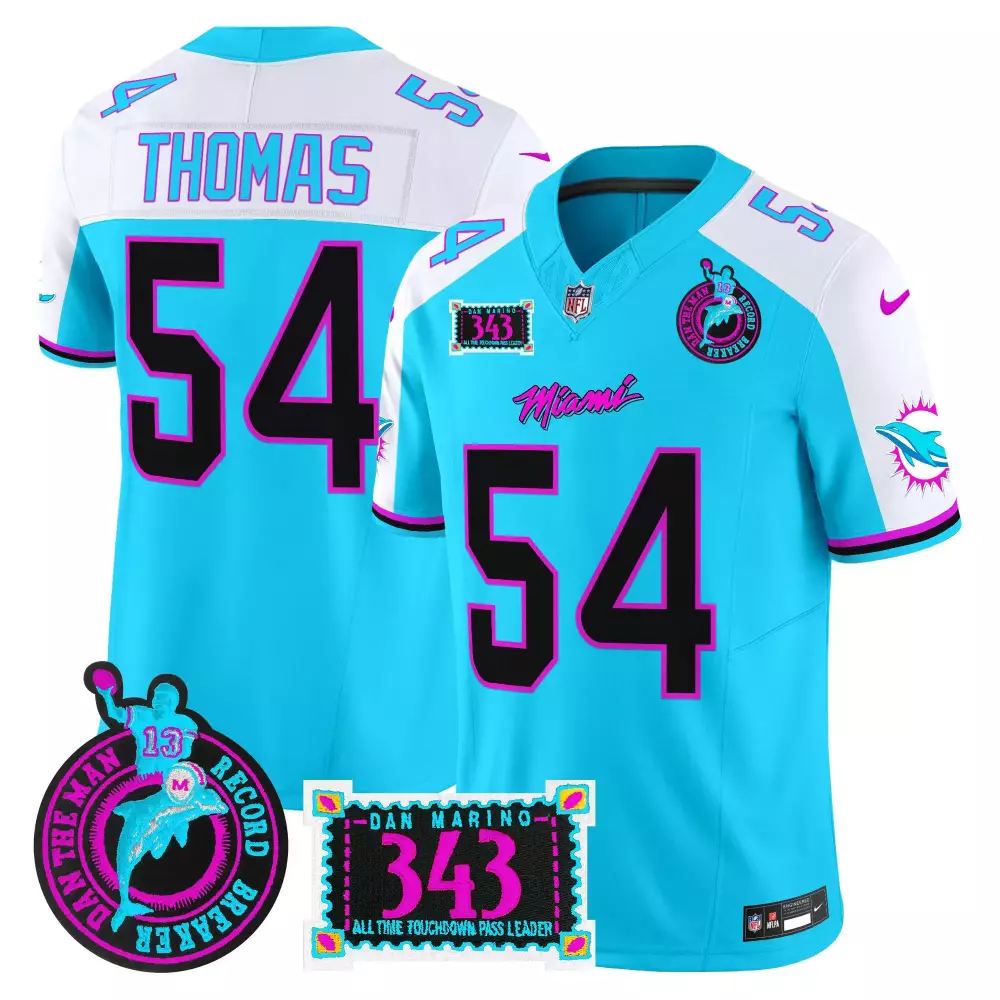 Zach Thomas 54 Miami Dolphins Jersey Aqua Dan Man Record Breaker 2023 Alternate Custom Design