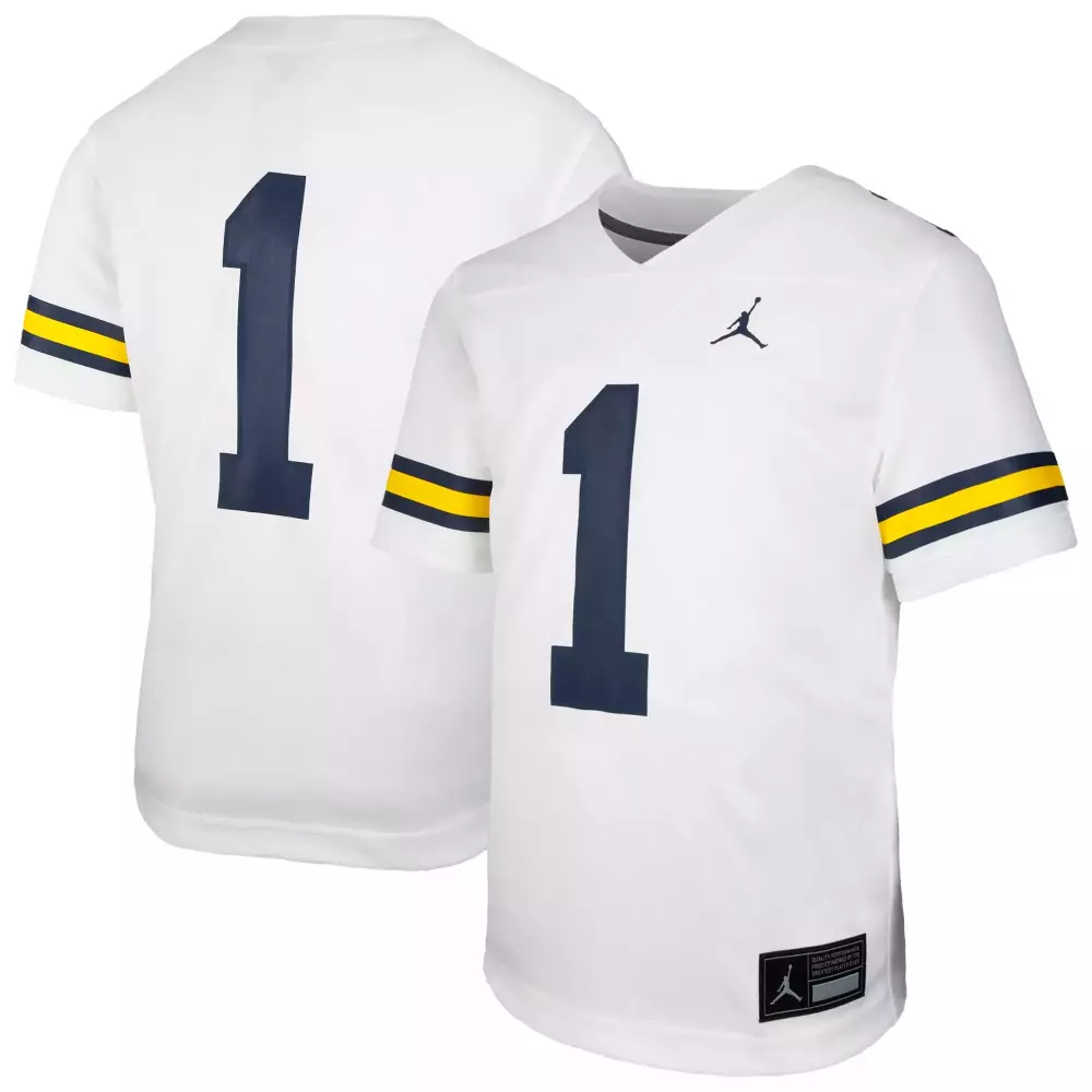 Michigan 1 Jersey White Men Navy Yellow All Stitched Vapor
