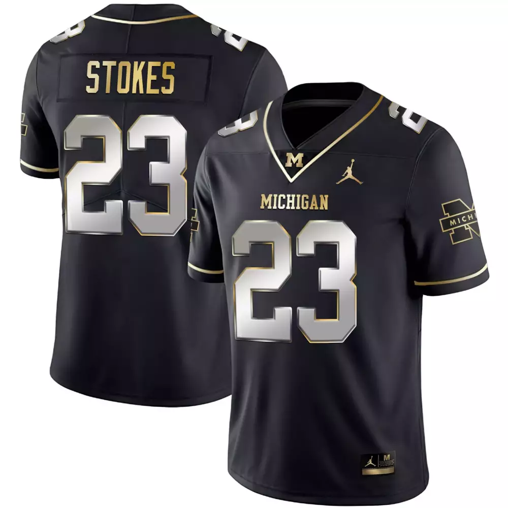 Cj Stokes 23 Michigan Jersey Black Men Silver Gold Limited Vapor All Stitched