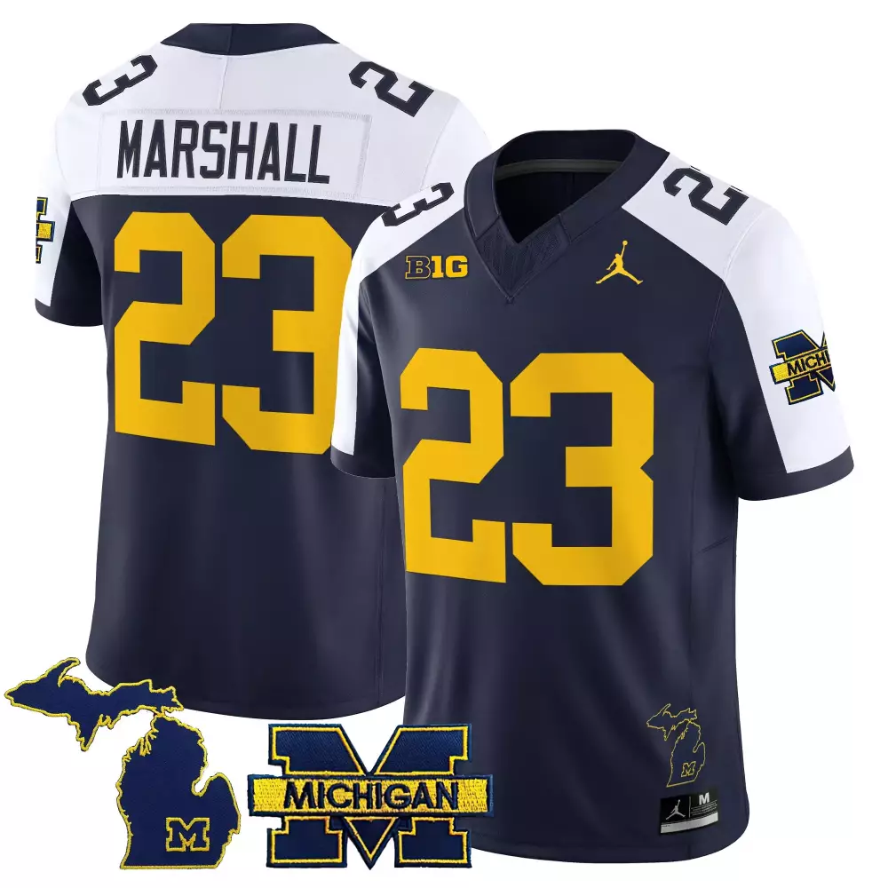 Marshall 23 Michigan Wolverines Jersey Navy Blue Jordan Brand State Outline 'm' Men
