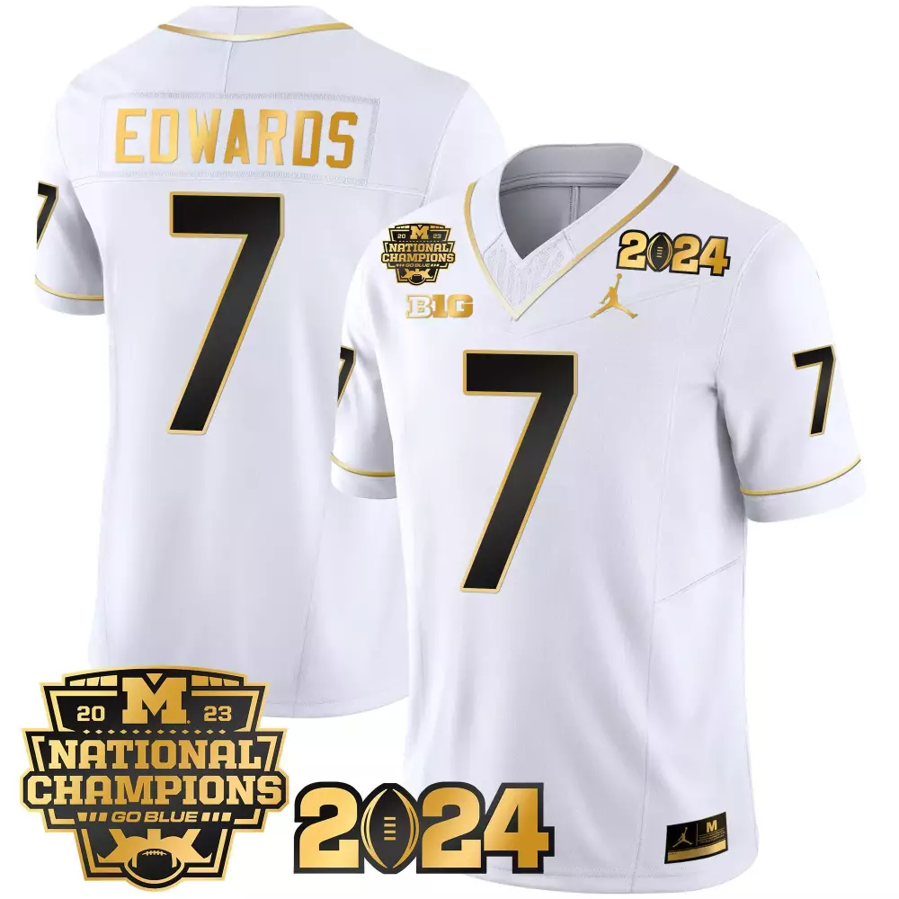 Donovan Edwards 7 Jersey White 2024 National Champions Michigan Wolverines 2023 Big