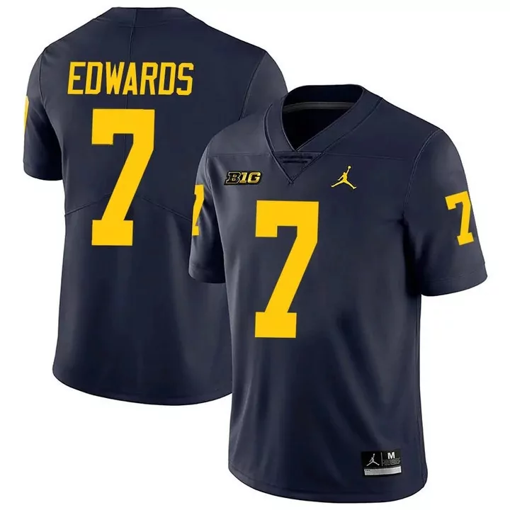 Donovan Edwards 7 Jersey Navy Blue Michigan Wolverines Big Ten Men Yellow Stitched