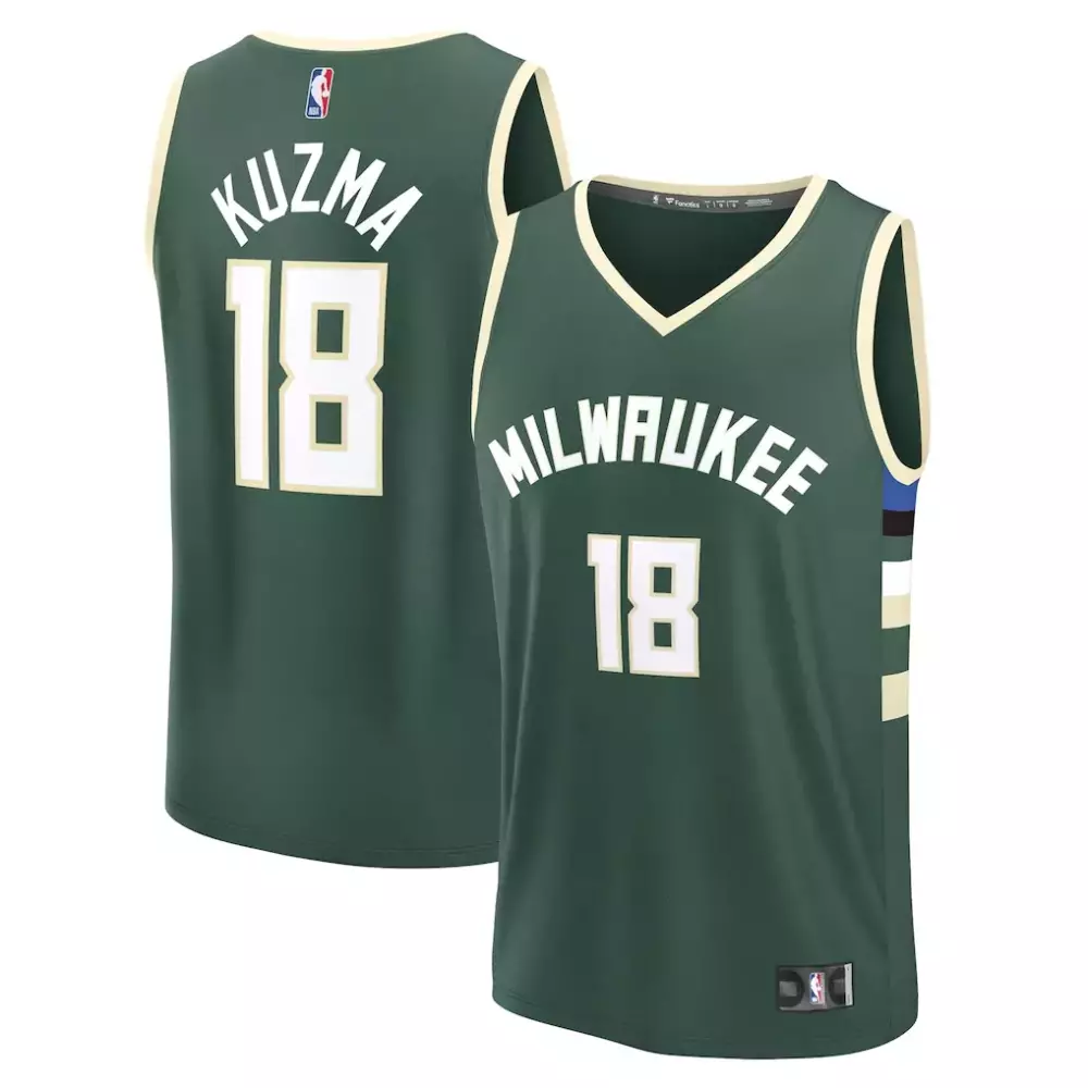 Kyle Kuzma 18 Milwaukee Bucks Jersey Green Men Replica Alternate Cream White Blue