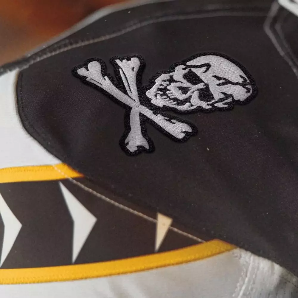 Custom Jersey Black Skull Crossbones Unknown White Yellow Vapor