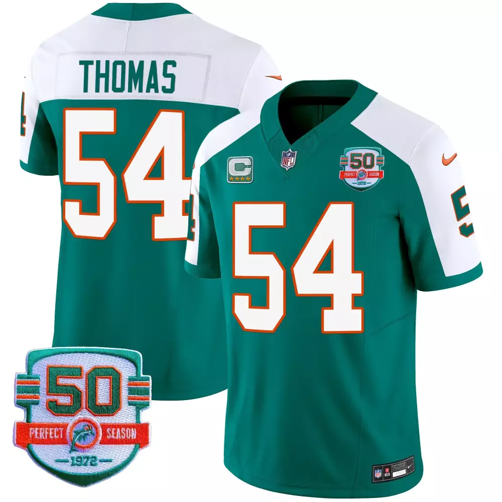 Zach Thomas 54 Miami Dolphins Jersey Teal 50th Anniversary 50 Perfect Season 1972