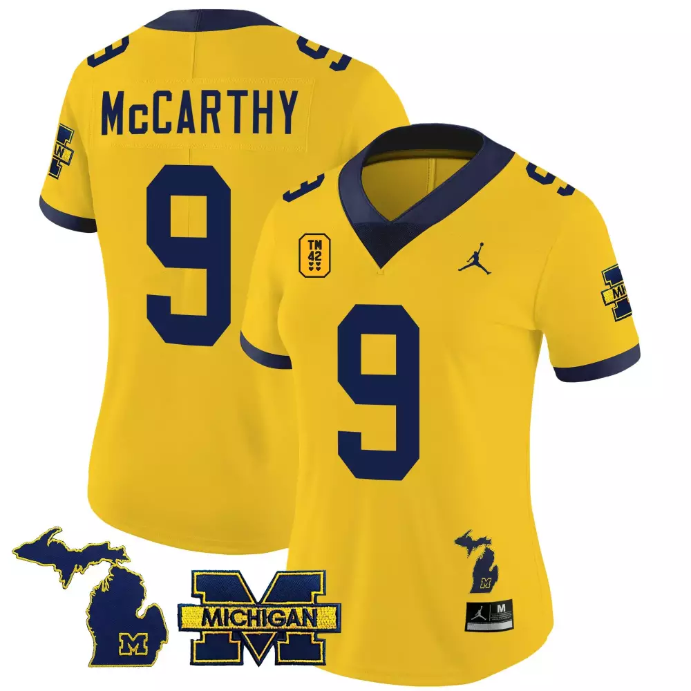 Jj Mccarthy 9 Michigan Jersey Yellow Outline Men Navy Vapor Limited All Stitched