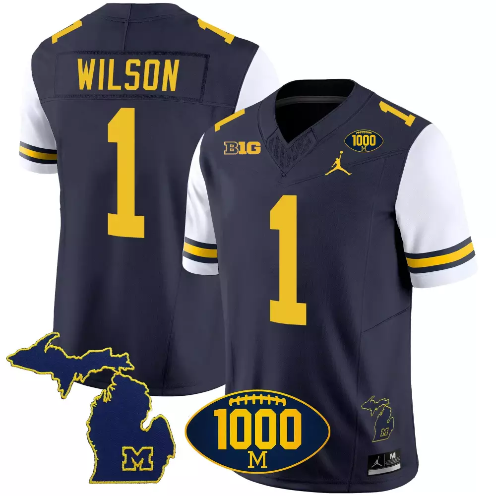 Roman Wilson 1 Jersey Navy Michigan Wolverines Men Stitched Yellow White Vapor v3