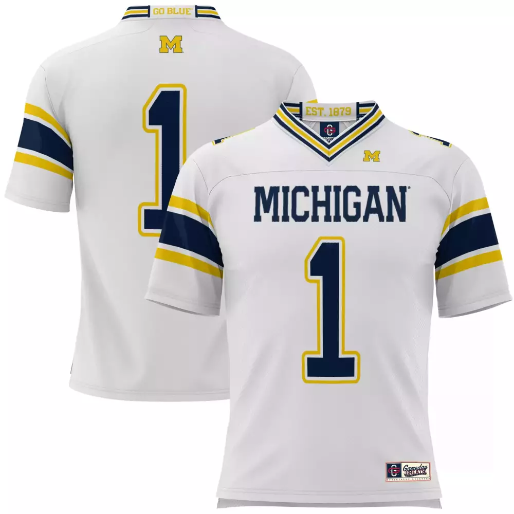 Michigan Wolverines 1 Jersey White Men Navy Blue Yellow All Stitched Vapor