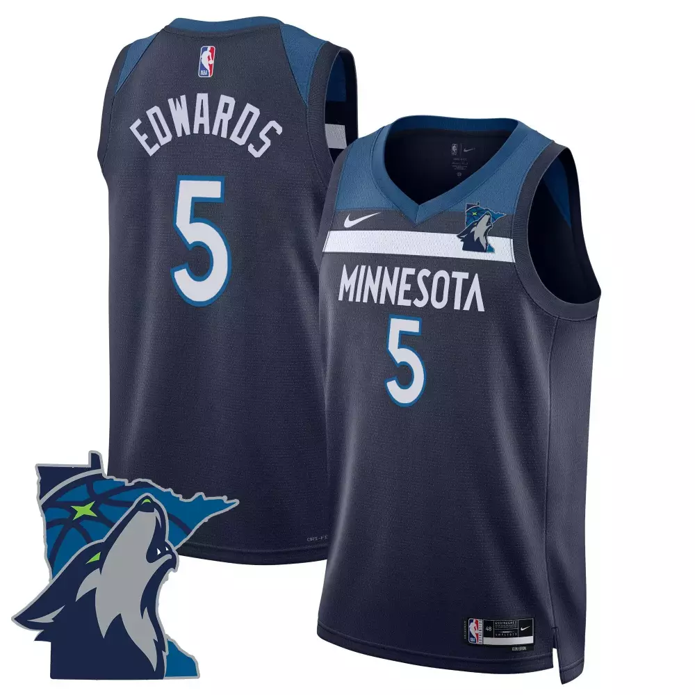 Anthony Edwards 5 Jersey Navy Blue Minnesota Timberwolves Men Authentic Teal White