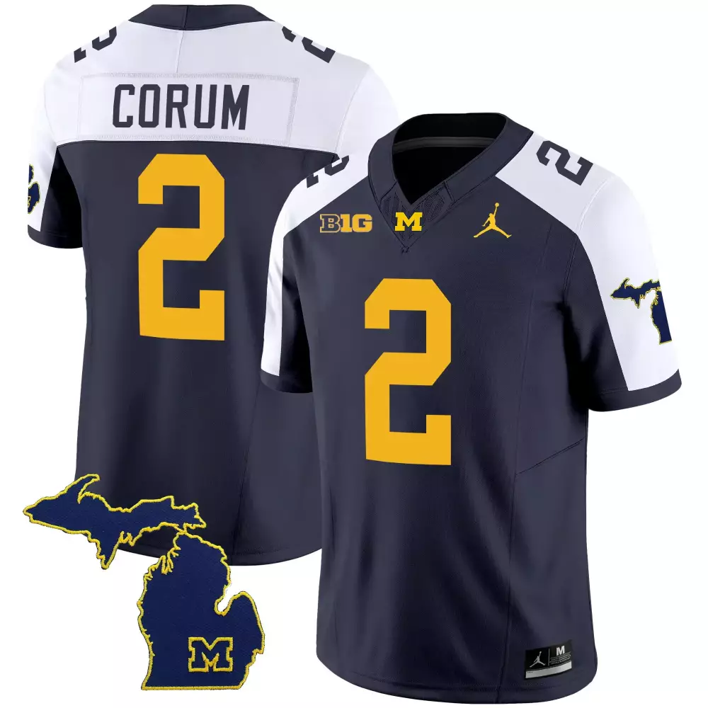 Blake Corum 2 Michigan Wolverines Jersey Navy Blue Men Yellow White Alternate v2
