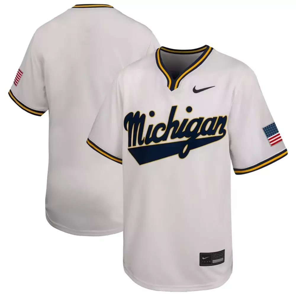 Custom Michigan Jersey White American Flag Men Navy Blue Yellow Limited