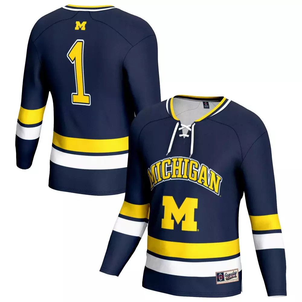 Michigan 1 Jersey Navy Men Yellow White All Stitched Vapor