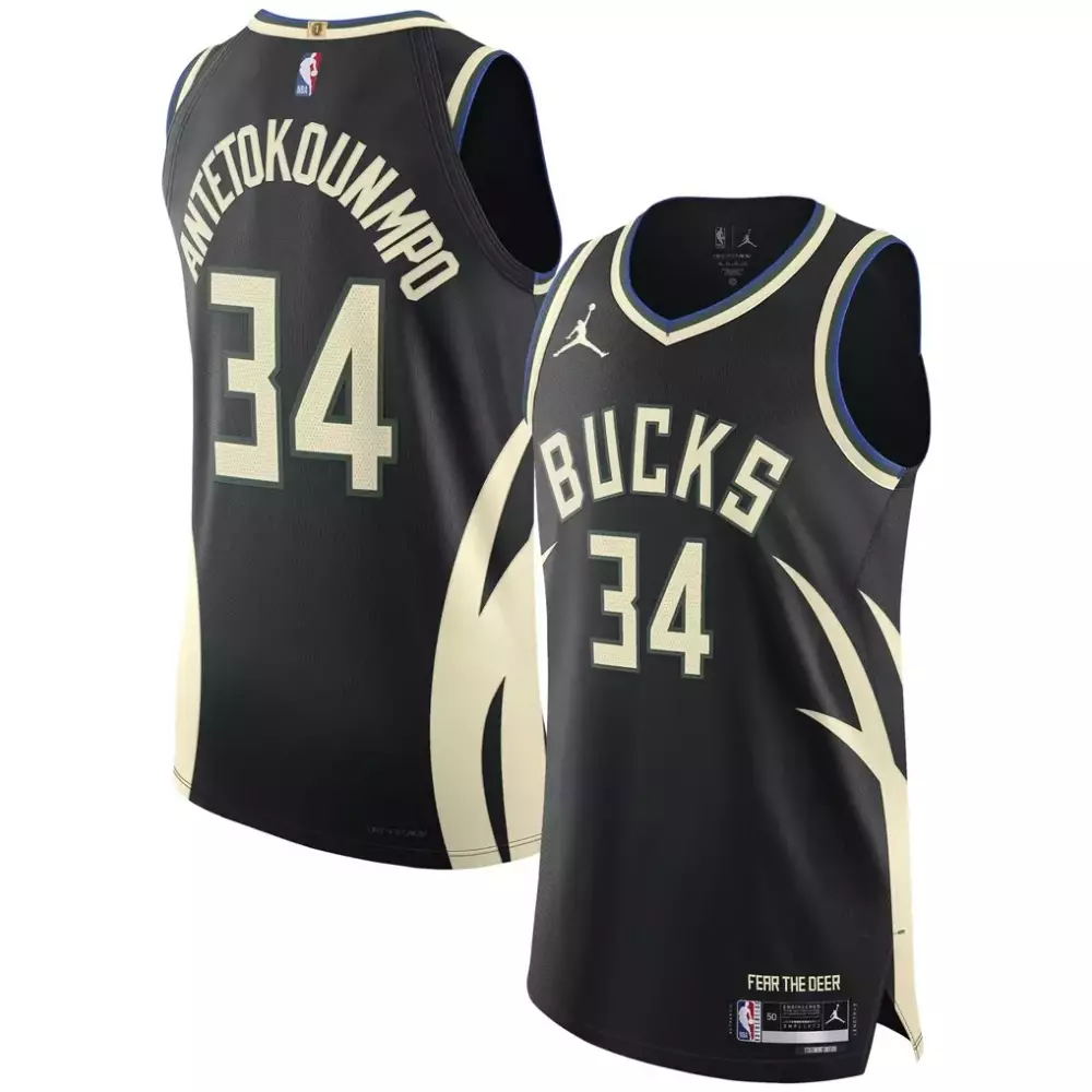 Giannis Antetokounmpo 34 Jersey Black Fear The Deer Milwaukee Bucks Men Authentic