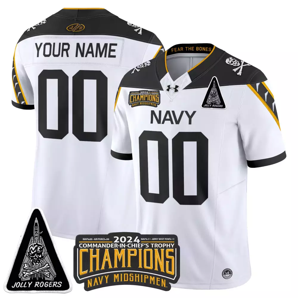 Custom Navy Midshipmen Jersey White 2024 Commander-in-chief's Trophy Jolly Rogers
