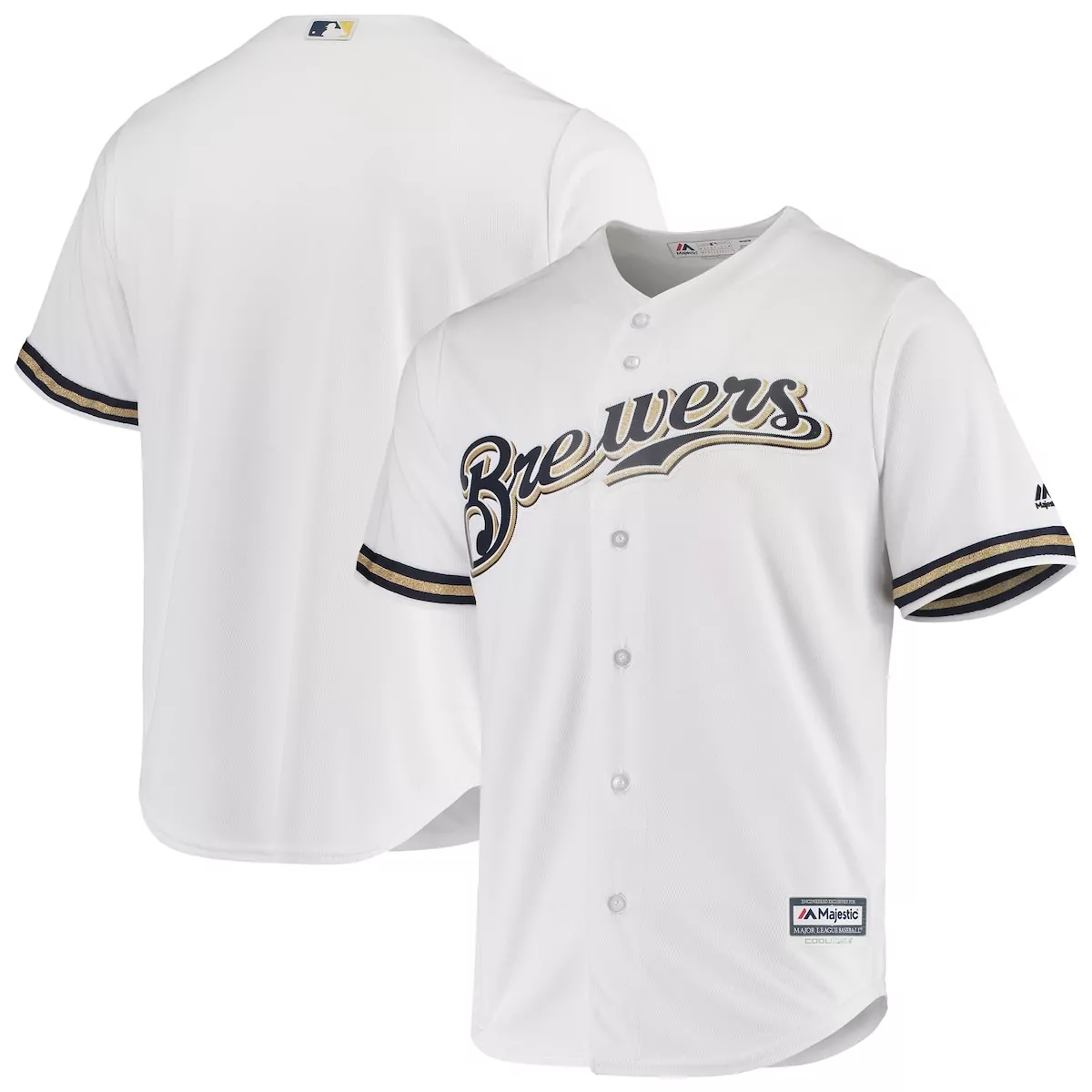 Custom Milwaukee Brewers Jersey White Men Replica Navy Gold Official