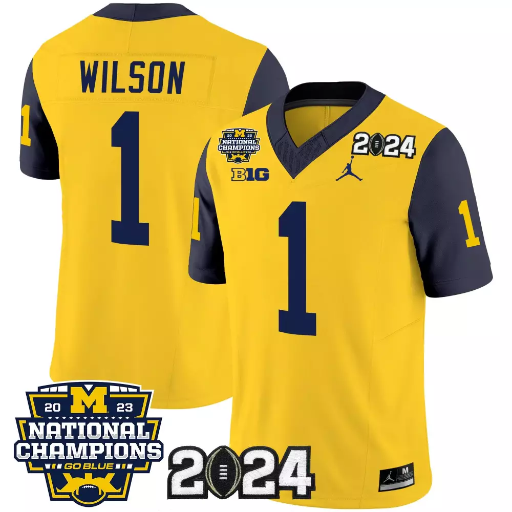 Roman Wilson 1 Jersey Yellow Ncaa National Champions Michigan Wolverines 2023 2024