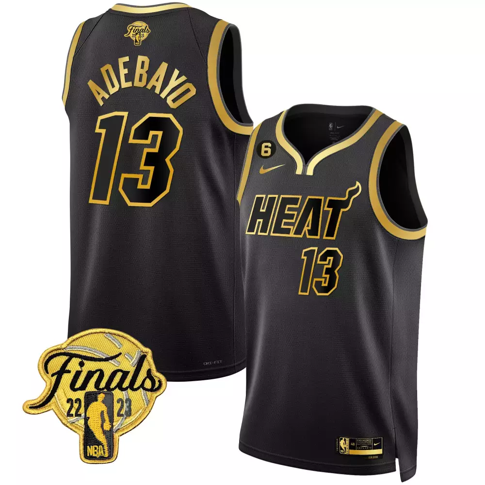 Bam Adebayo 13 Heat Jersey Black NBA Finals 22-23 Men Standard Gold Collection All