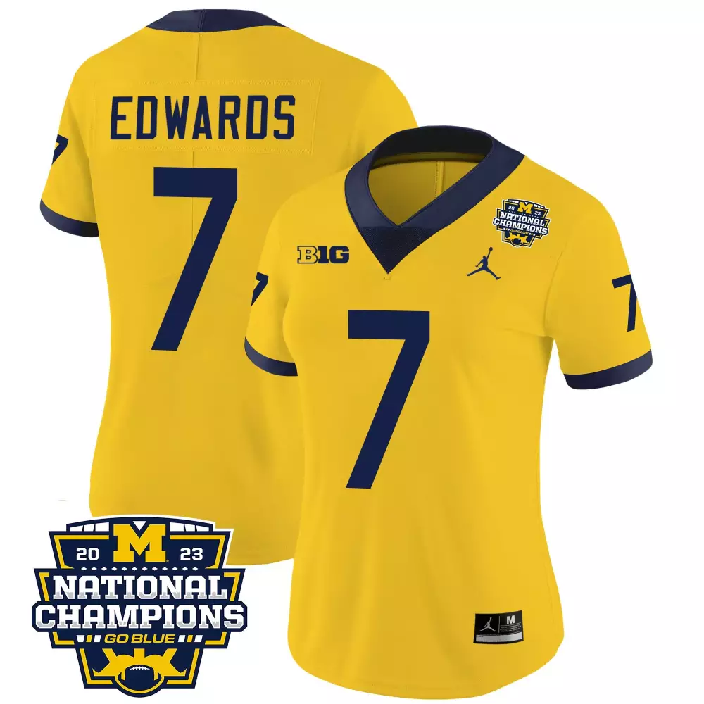 Donovan Edwards 7 Jersey Yellow 2023 National Champions Michigan Wolverines Women