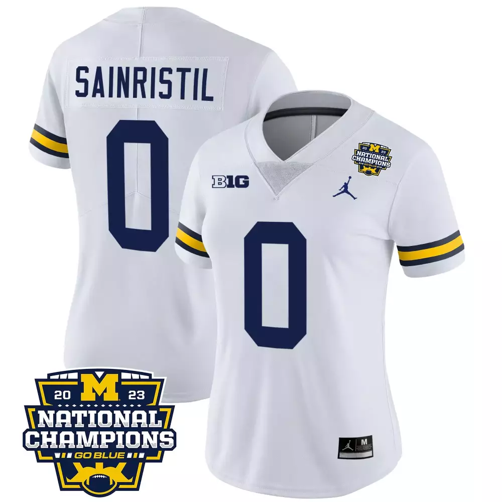 Mike Sainristil Jersey White Michigan Wolverines 2023 National Champions Men Authentic