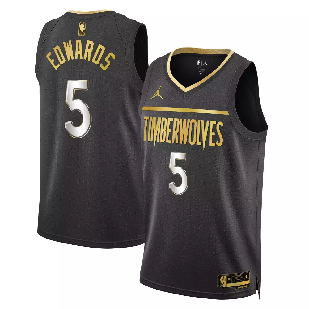Anthony Edwards 5 Jersey Black Minnesota Timberwolves Men Authentic Gold Swingman