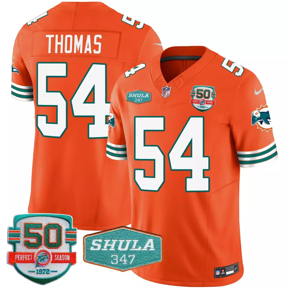 Zach Thomas 54 Miami Dolphins Jersey Orange Perfect Season 50th Anniversary 50 1972 Shula 347 2022
