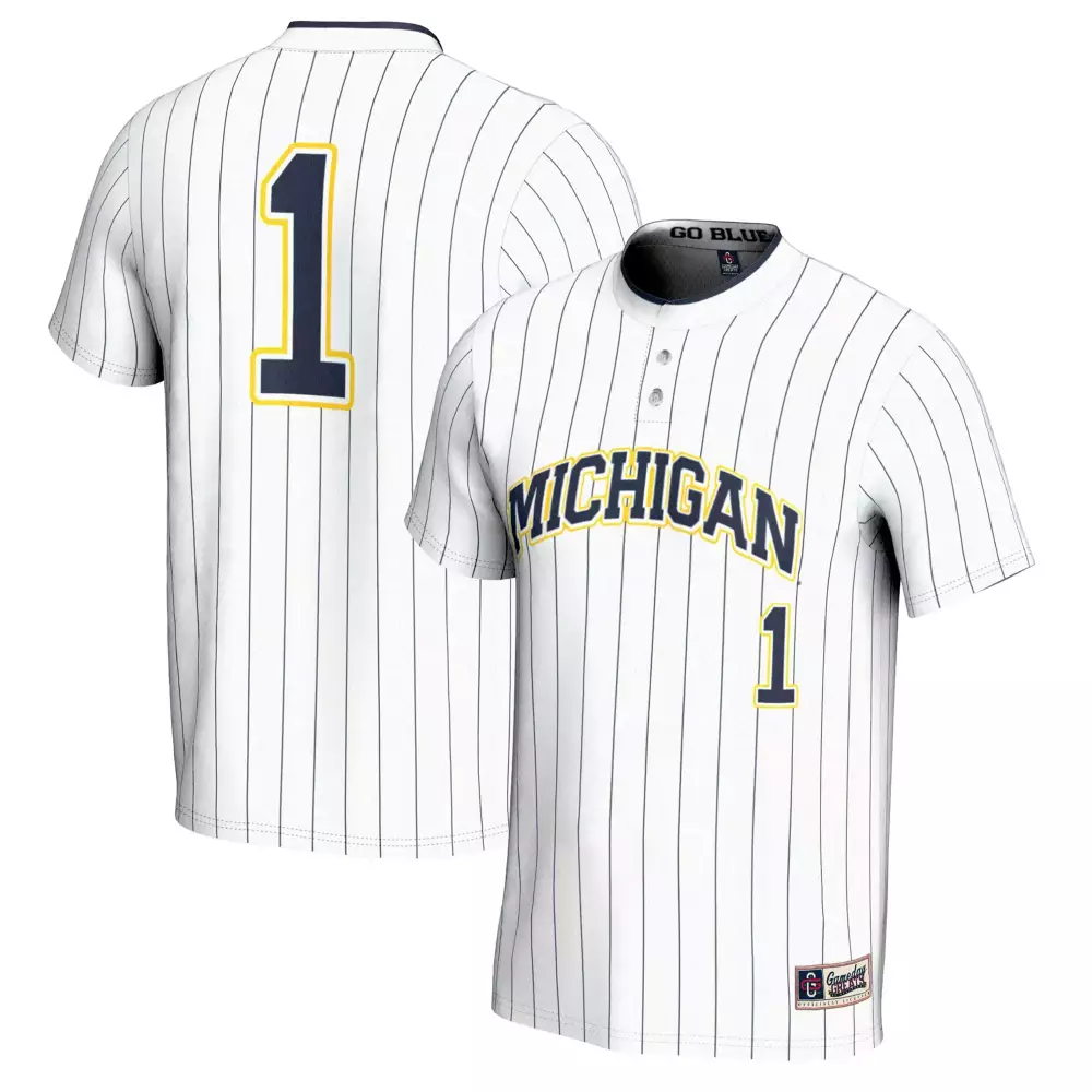 Pinstripe 1 Michigan Wolverines Jersey White Go Blue Men Design Navy Yellow All Stitched