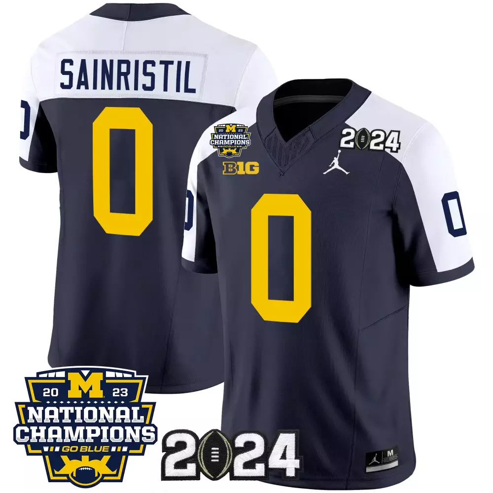 Mike Sainristil Jersey Navy Blue National Champions Michigan Wolverines 2023 2024