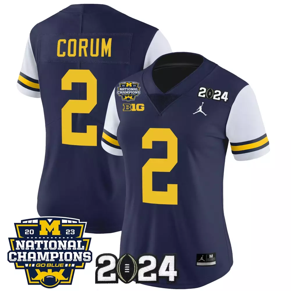 Blake Corum 2 Michigan Wolverines Jersey Navy Blue 2024 National Championship 2023-2024 Champions Big Ten