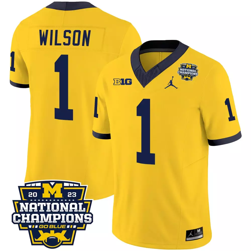 Roman Wilson 1 Jersey Yellow National Champions Michigan Wolverines 2023 Men Authentic