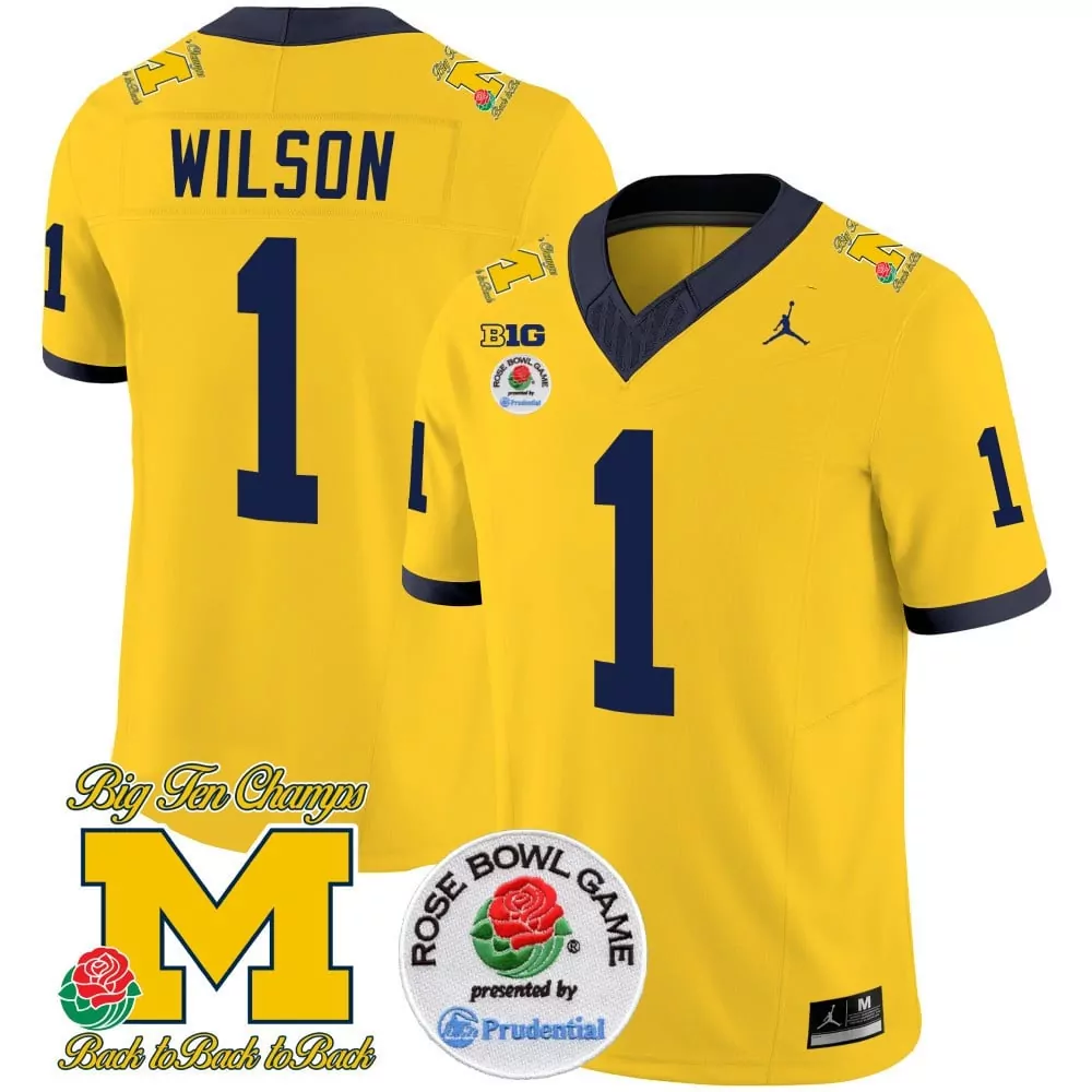 Roman Wilson 1 Jersey Yellow Rose Bowl Champions Michigan Wolverines Big Ten College Football Playoff