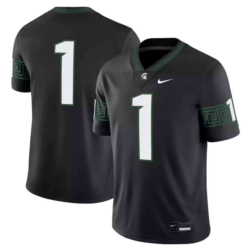 Michigan State Spartans 1 Jersey Black Men White Green Alternate Game