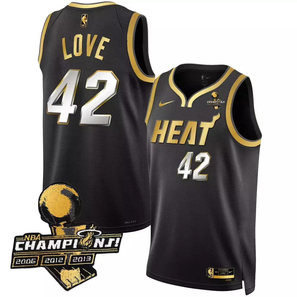 Kevin Love 42 Miami Heat Jersey Black Champions 2006 2012 2013 Men Gold Silver Limited