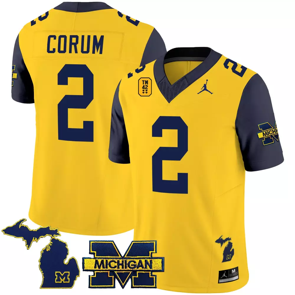 Blake Corum 2 Michigan Jersey Yellow Wolverines State Outline Men Navy Vapor Limited