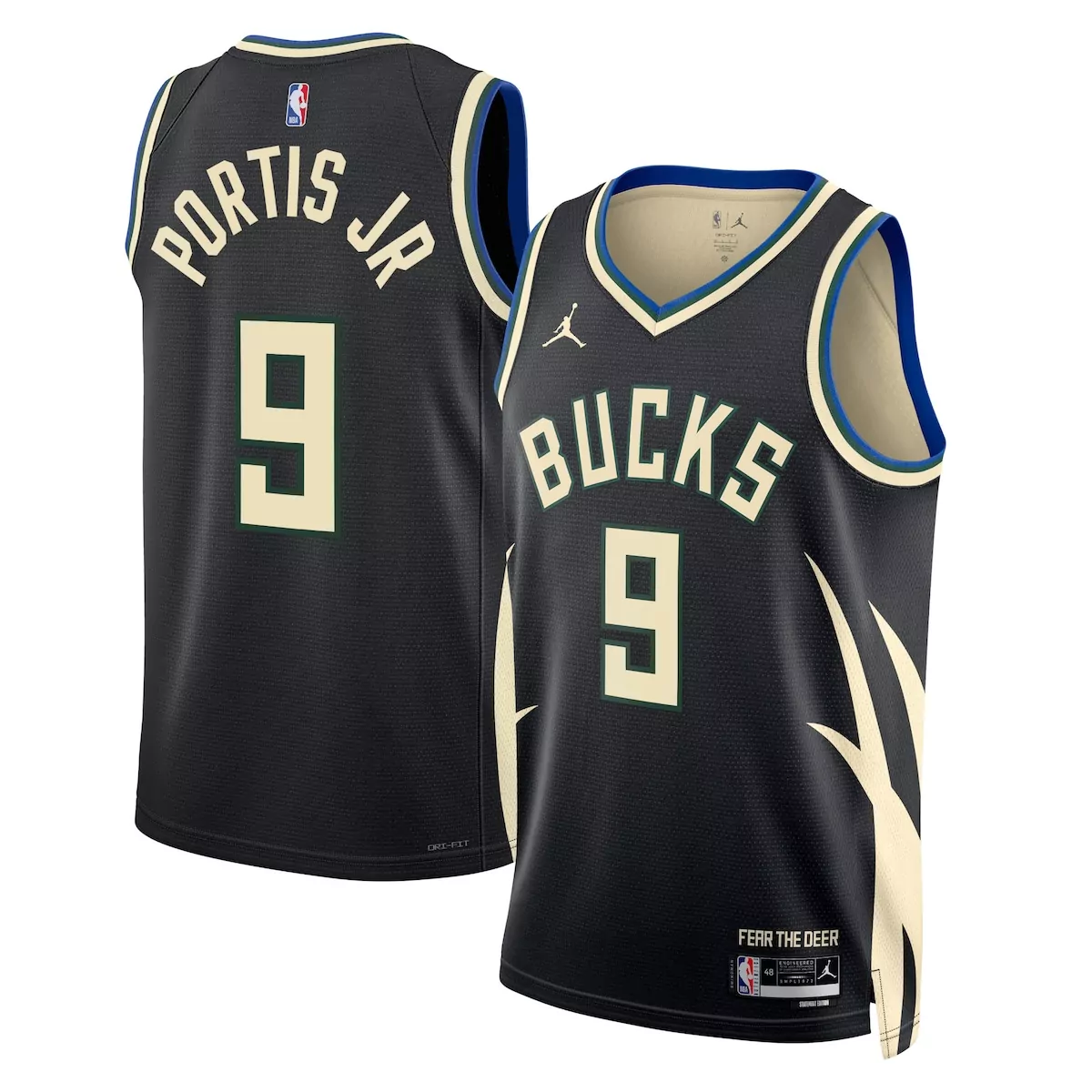 Bobby Portis 9 Milwaukee Bucks Jersey Black Fear The Deer Men Authentic Cream Green