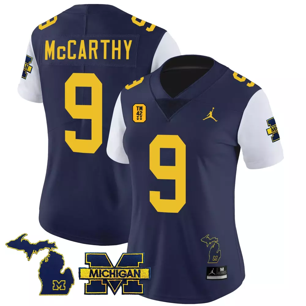 Jj Mccarthy 9 Michigan Wolverines Jersey Navy Blue Jordan Brand Tm 42 Women Yellow