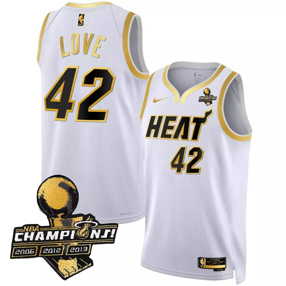 Kevin Love 42 Heat Jersey White 2013 NBA Champions 2006 Championship 2012 Men Player