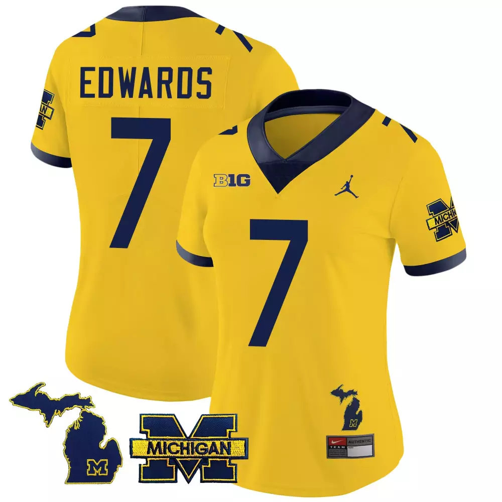 Donovan Edwards 7 Michigan Jersey Yellow Jordan Brand Big Women Navy Blue v3 All