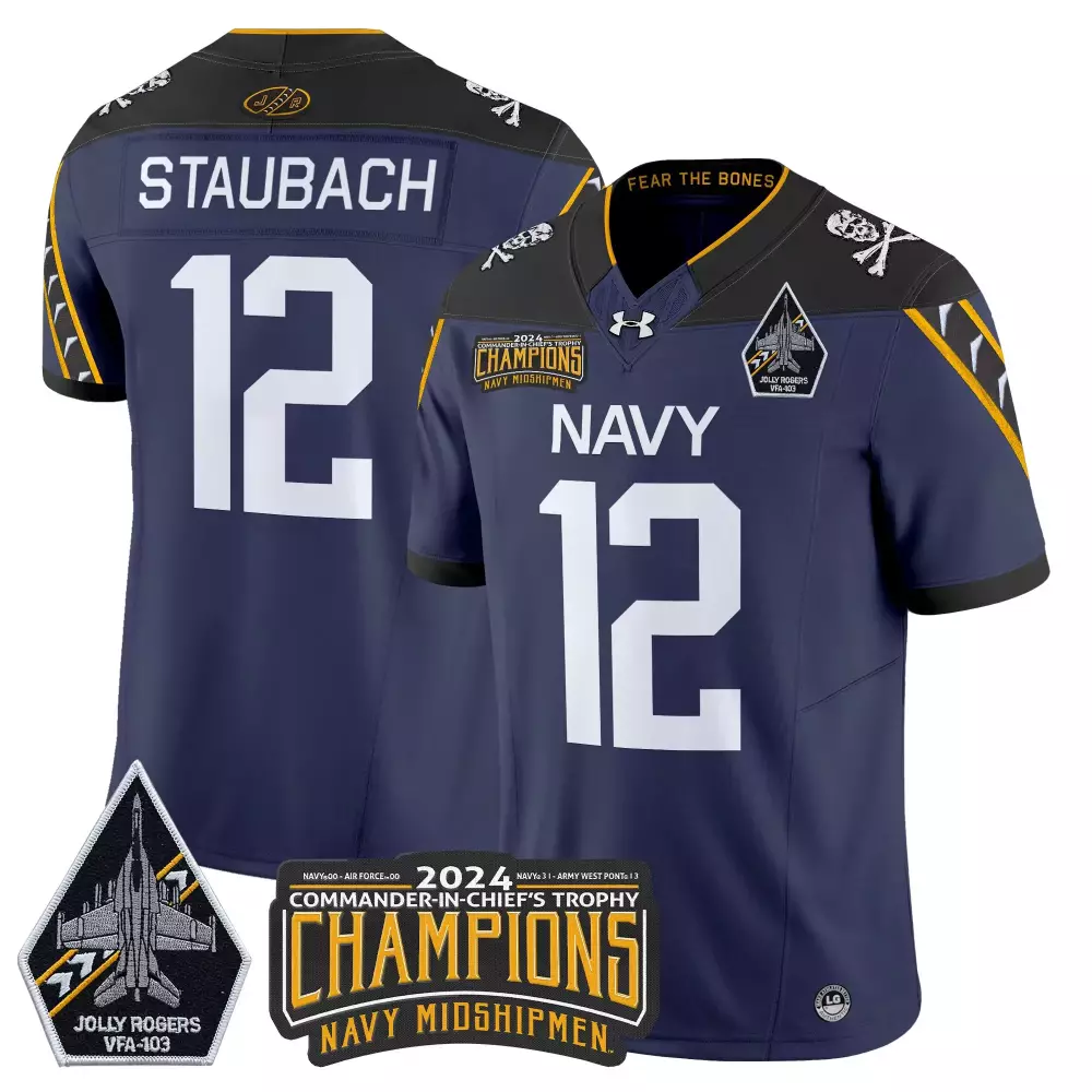 Staubach Midshipmen 12 Jersey Navy Commander-in-chief's Trophy Jolly Rogers VFA-103 Champions 2024
