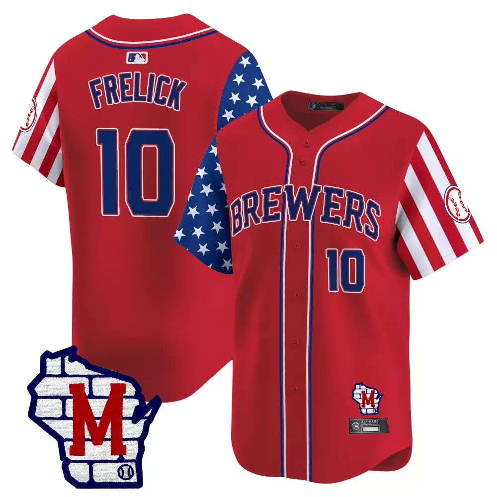 Frelick Independence 10 Jersey Red Stars And Stripes Milwaukee Brewers Wisconsin State Outline