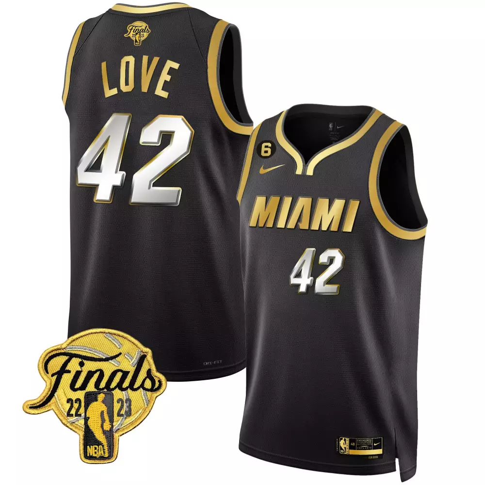 Kevin Love 42 Miami Heat Jersey Black 2023 NBA Finals Men Gold White Limited Collection