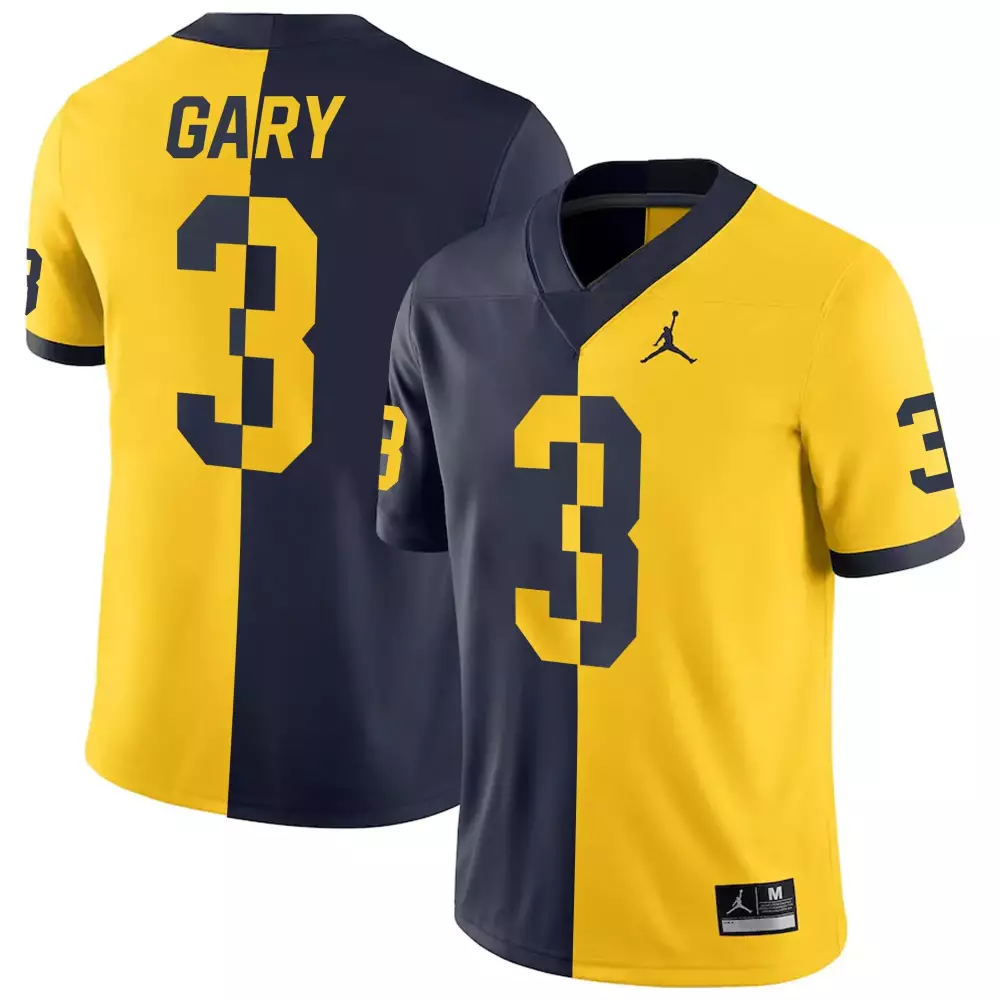 Rashan Gary 3 Michigan Wolverines Jersey Navy Split Men Authentic Design Yellow Vapor