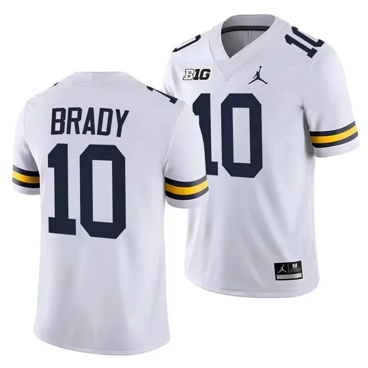 Tom Brady 10 Michigan Wolverines Jersey White Jordan Brand Big Ten Men Authentic