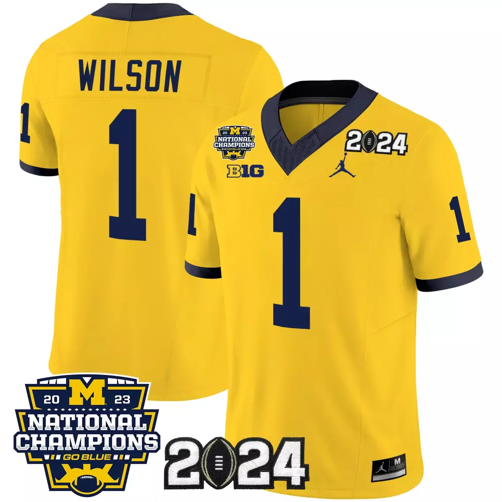 Roman Wilson 1 Jersey Yellow Michigan Wolverines 2023 National Champions Men Stitched