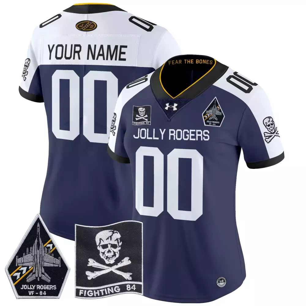 Custom Jolly Rogers Jersey Navy Top Gun VF-84 Fighting 84 Skull Crossbones Women