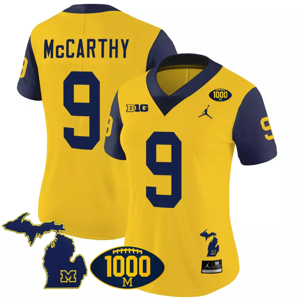 Jj Mccarthy 9 Michigan Wolverines Jersey Yellow Big Women Navy Blue Vapor v3 All