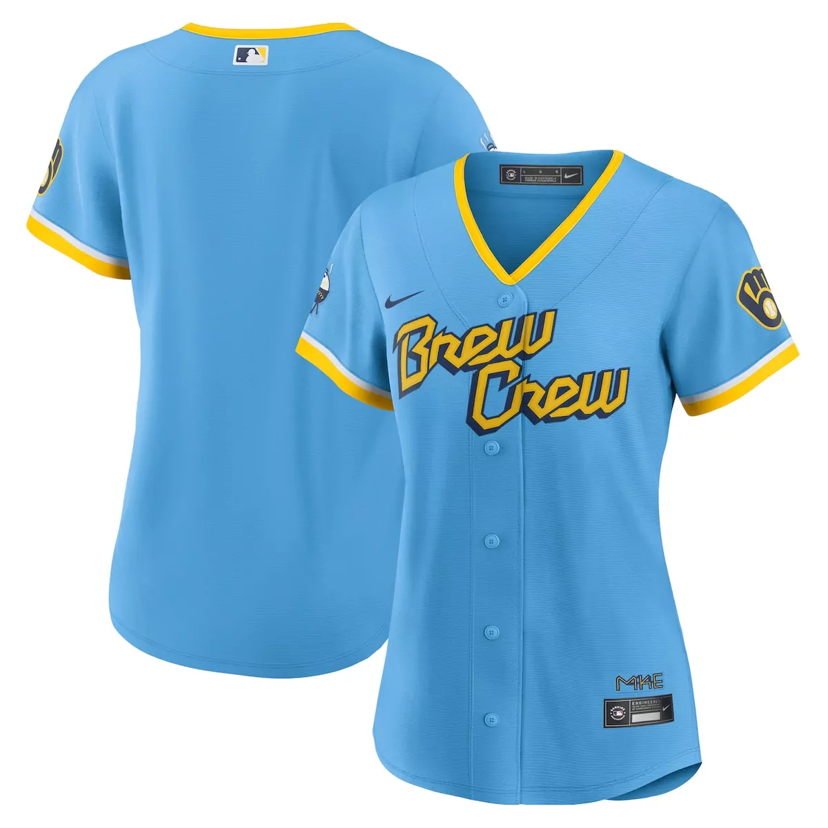 Brew Crew Milwaukee Brewers Jersey Light Blue Women Authentic Alternate Yellow White