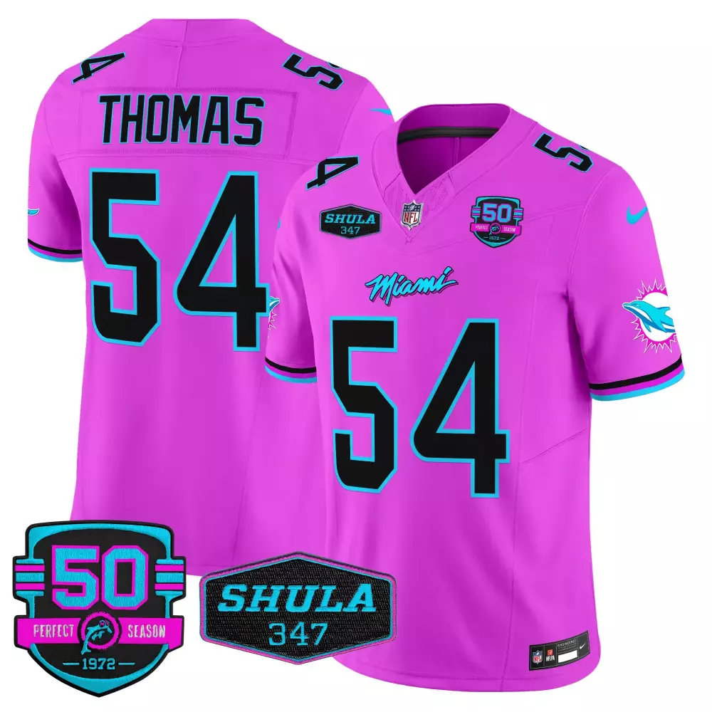 Zach Thomas 54 Miami Dolphins Jersey Pink Shula 347 50 Perfect Season 1972 Men Alternate