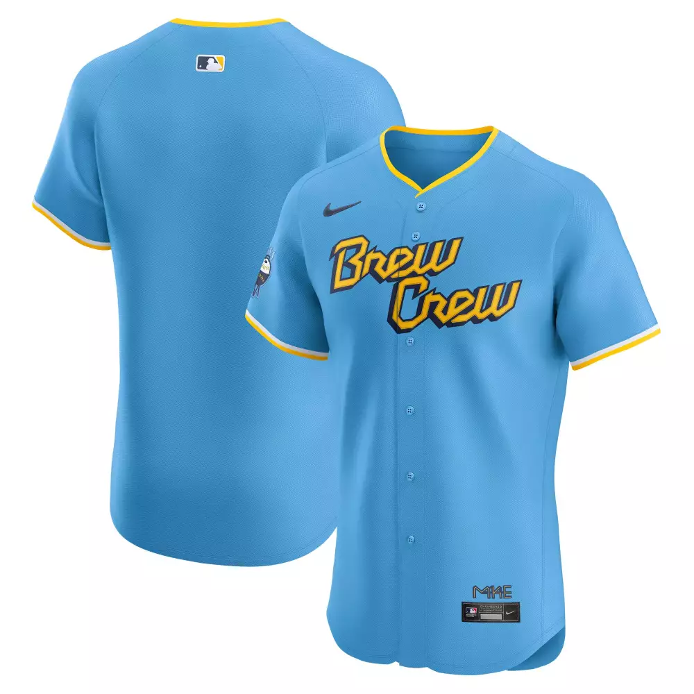 Brew Crew Milwaukee Brewers Jersey Light Blue City Connect Men Authentic Custom Design